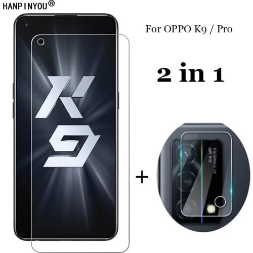 2-in-1 For OPPO K9 6.43" Camera Lens Protection Film + Front Clear Tempered Glass Screen Protector