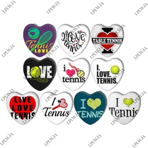 Zdying 25mm/30mm I Love Tennis Mixed Heart Shape Photo Glass Cabochons Cover Pendant Cameo Settings Jewelry Findings