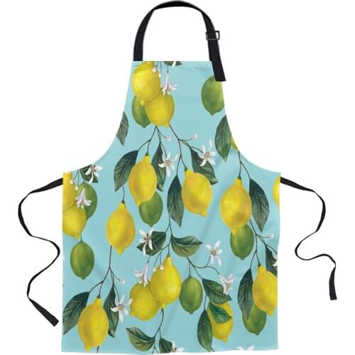 Yellow Lemon Green Leaf Fruit Apron Woman Adult Bibs Home Cooking Baking Coffee Shop Cleaning Canvas Aprons Kitchen Accessory