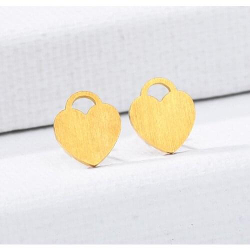 Heart Lock Stud Earrings For Women Girls Rose Gold Silver Color Stainless Steel Female Small Earring Fashion Wedding Ear Jewelry