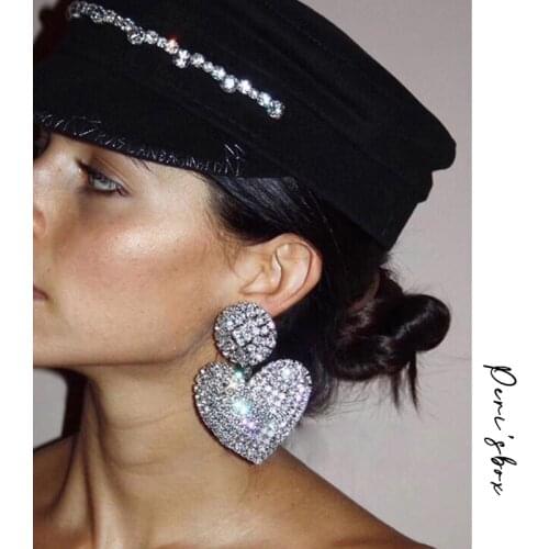 PerisBox Hyperbole Circle Big Love Heart Earrings Rhinestone Double Heart Geometric Earrings for Women Long Statement Earrings