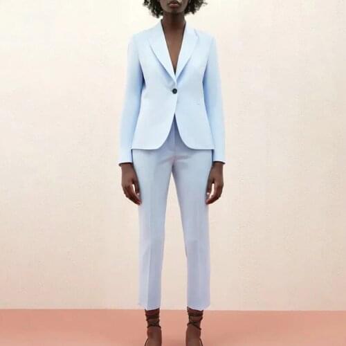 Za Womens Blazers Pant Suit Jacket Coat Single Button Office Ladies Formal Blazer Solid Pocket Outwear Long Sleeve Woman Blazer