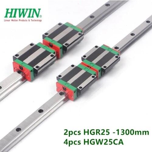 2pcs original Hiwin linear guide HGR25 - 1300mm rail + 4pcs HGW25CA flanged carriage block bearings CNC parts