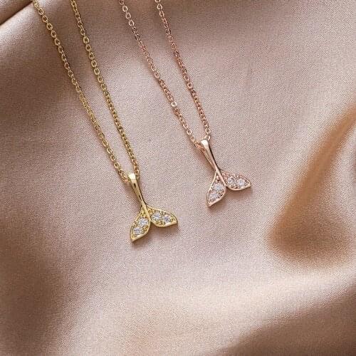 2020 Zircon Fishtail Necklace Clavicle Chain Ins Fashion Female Simple Elegant Temperament Shine Gift Neck Fish Tail Jewelry