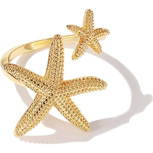 2020 Ins Summer Trendy Gold Double Starfish Open Adjustable Finger Midi Rings Korean Fashion Party Jewelry