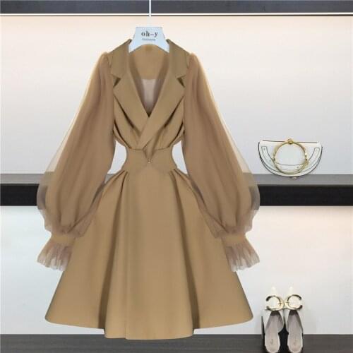 2020 Spring and Autumn Coat Fashion Slim Women Mesh Trench Midi-long Coat Female Casual Plus Size Windbreaker Outwear WZ1143