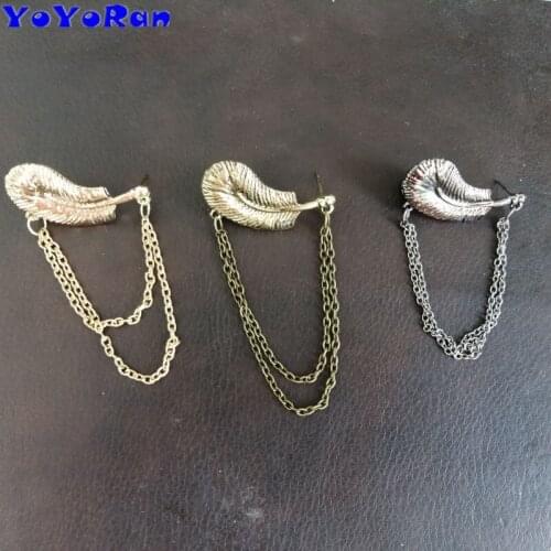 YOYORan 1pc feather tassel chain ear cuff stud clip earring for woman vintage punk Gothic wing feather earring ear hang jewelry
