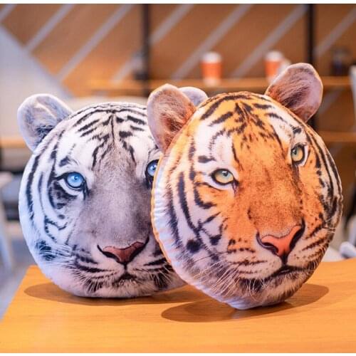 3D Printing Simulation Tiger Head Pillow Stuffed Animal Zodiac Plush Toy Sofa Decoration Tiger Mascot Birthday Christmas Present