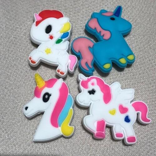 4Pcs Cartoon Unicorn Horse Animal Icon PVC Shoe Accessories Shoe Buckle Decoration Diy Shoes Wrisband Shoes Charm Croc Jibz