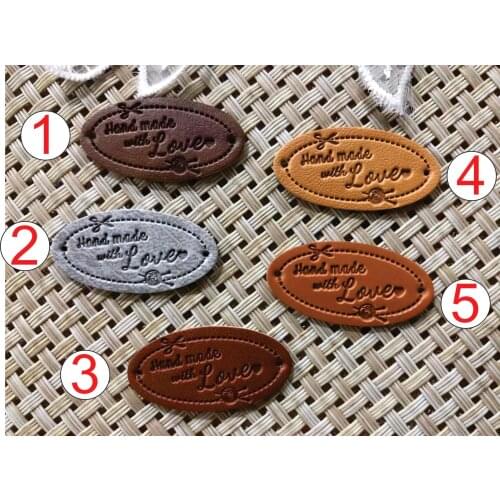 50 pcs hand made PU leather Labels 32mm* 16mm /leather label /handmade with love label /pu label