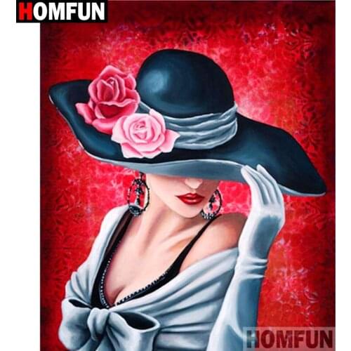 HOMFUN Full Square/Round Drill 5D DIY Diamond Painting "Flower hat beauty" 3D Diamond Embroidery Cross Stitch Home Decor A19911