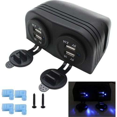 12V TO 5V/3.1 A Dual USB Port Socket Surface Mount Car USB Charger Adapter with Cover for Caravan Camper Van Boat Motorhome Car