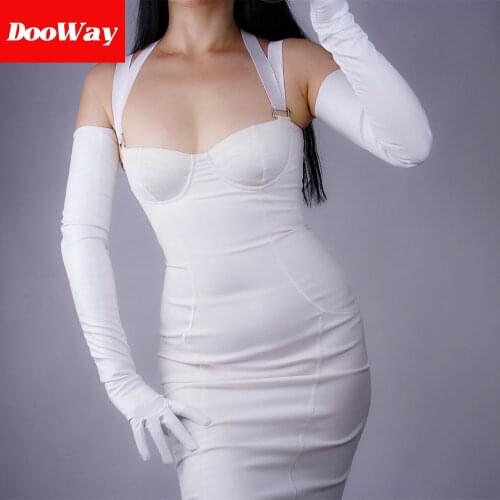 DooWay White Soft Long Leather Dress Gloves 28 Inches Faux Leather Women Fashion for Any Show or Party Activity Costume Cosplay