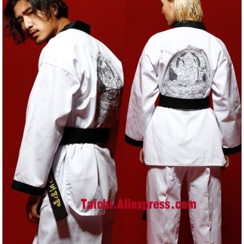 Martial Arts TKD Tae Kwon Do Korea V-neck Adult Taekwondo Master Uniform for Poomsae & Training,WTF Uniform,160-190cm