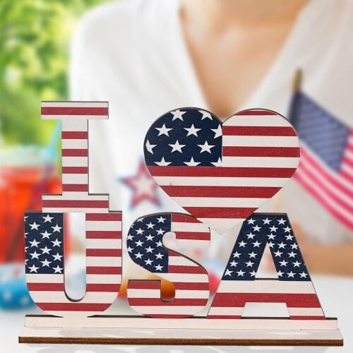 Omilut I Love USA Wooden Pendant American 4th of July Independence Day Decoration American Flag Patriotic Party Supplies