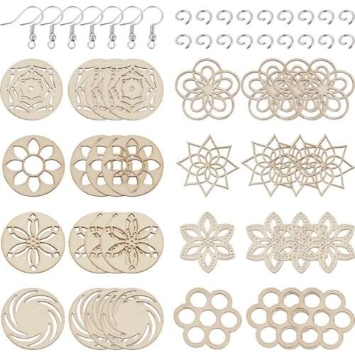 1 Set DIY Dangle Earring Making Wood Cabochons & Filigree Joiners Findings 304 Stainless Steel Jump Rings and Brass Earring Hook