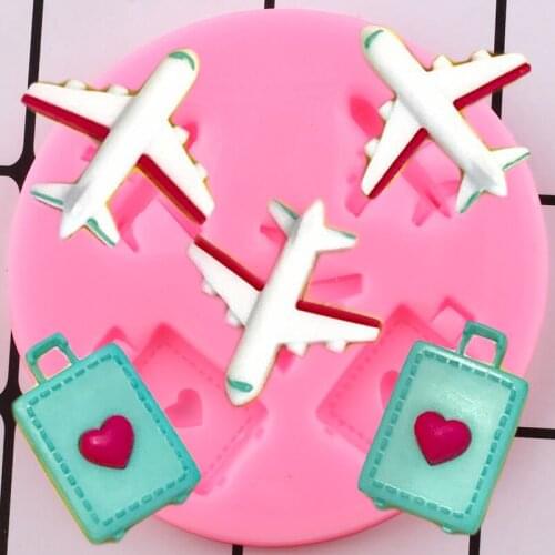 Travel Airplane Luggage Silicone Mold Cupcake Topper Fondant Cake Decorating Tools Jewelry Clay Candy Chocolate Gumpaste Moulds