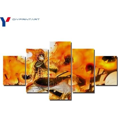 Fairy Tail Fire Natsu Dragneel 5 Pieces Canvas Wall Art Print Wall Pictures for Living Room A0436