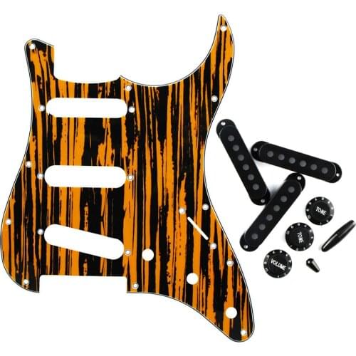 FLEOR Set of ST Electric Guitar Pickguard SSS 11 Hole with 48/50/52mm Pickup Covers Knobs Tips