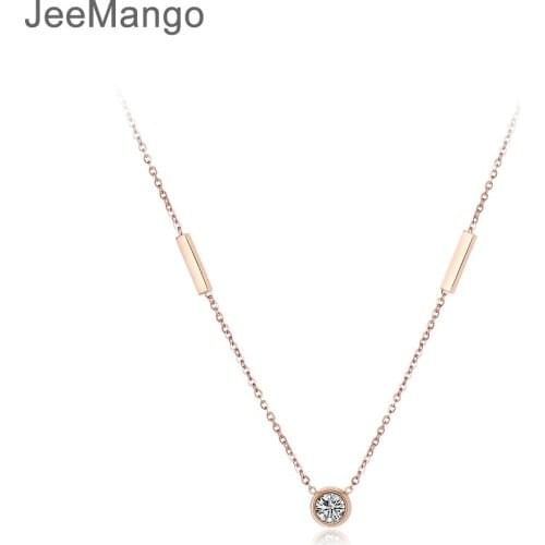 JeeMango Trendy Geometric Cuboid Chokers Necklace For Women Rose Gold Stainless Steel Cubic Zirconia Wedding Necklace N18057