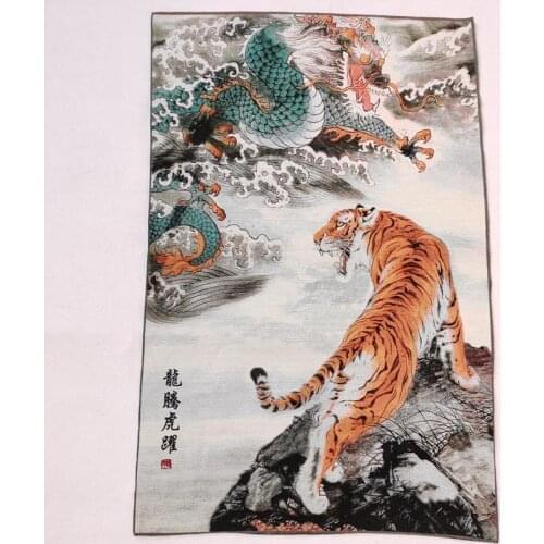 China old Tibet silk Thang ka like hanging painting fengshui Dragon Tiger statue portrait