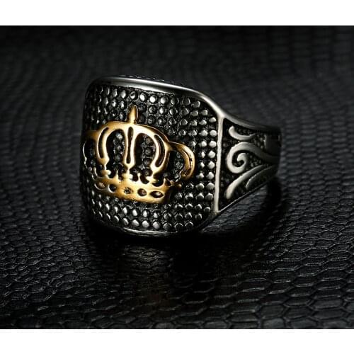 Megin D Punk Personality Dot Crown Shape Stainless Steel Rings for Men Women Couple Family Friend Fashion Design Gift Jewelry