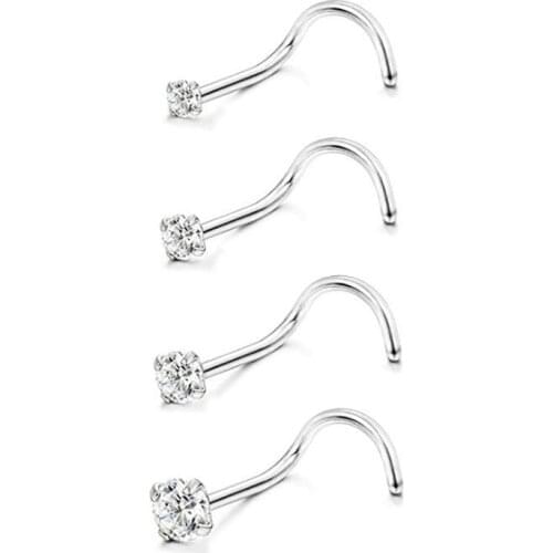 Wholesale 50pcs/Lot Popular CZ Nose Stud Screw Surgical Steel Nose Ring Nose Piercing 20gX1.5mm 2mm 2.5mm 3mmShine Free Shipping