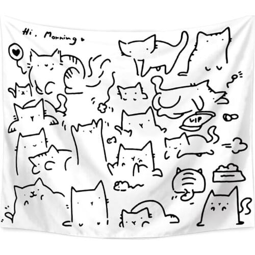 Room Decor Tapestry Cute Cat Printed Wall Hanging For Background Show Window Rectangle Functional Bed Sheet Home Decor Tapestry