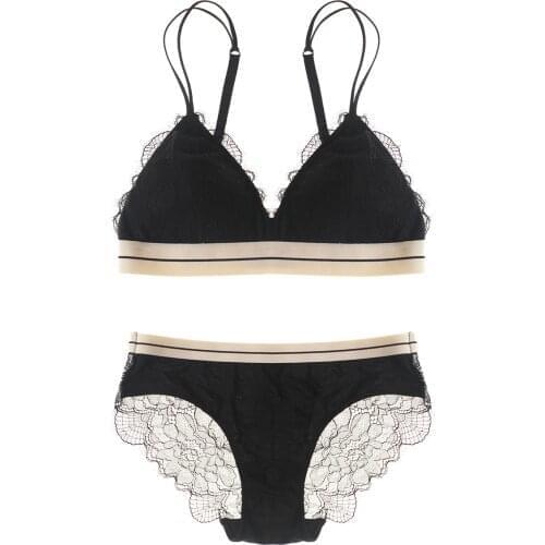 Thin Summer New Lace Triangle cup Steel-free Ring French Underwear Women bralette bra set