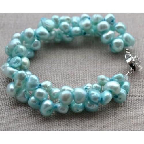 Favarite Pearl Fine Jewelry Baby Blue Baroque Freshwater Pearl Bracelet Wedding Party Birthday Prom Charming Women Gift