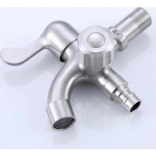 Creative Stainless Steel Wall-in Faucet 1 in 2 out Multifunctional Water Tap 304 Steel Bathroom & Kitchen Bibcocks