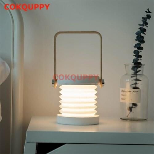 Creative Outdoor Wooden Handle Portable Lantern Lamp Telescopic Folding Usb 3D Night Reading Light