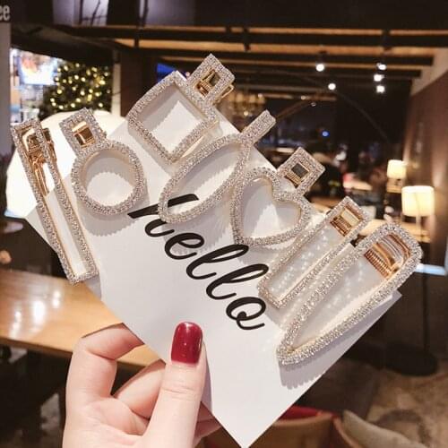 Fashion Shiny Crystal Rhinestone Hair Clips Hairpins Women Girls Geometric Metal Barrettes Pins Wedding Hair Accessories Jewelry