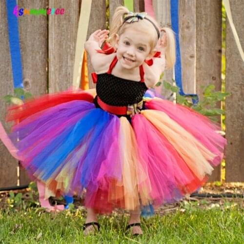 New Rainbow Girl Fluffy Tutu Dress With Sequin Bow Kids Colored Wedding Ball Gown Children Birthday Gift Baby Photo TUTU Costume