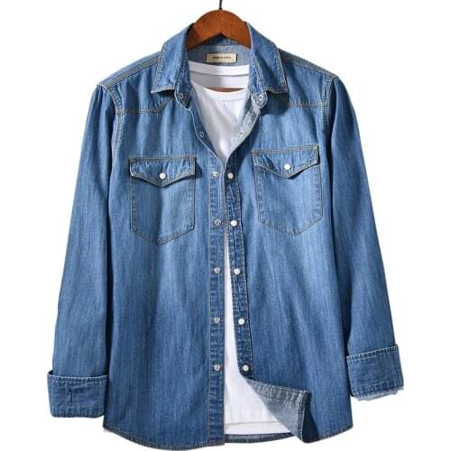 2021 Spring and Autumn New Mens Long-sleeved Denim Shirt Classic Retro Loose Casual Thin Denim Jacket Male High-end Brand Tops