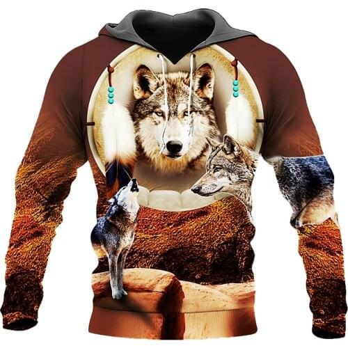New Arrival Men Harajuku Animal Hoodies 3d Desert wolf Printing Pullover Sweatshirt Hip Hop Streetwear 7xl