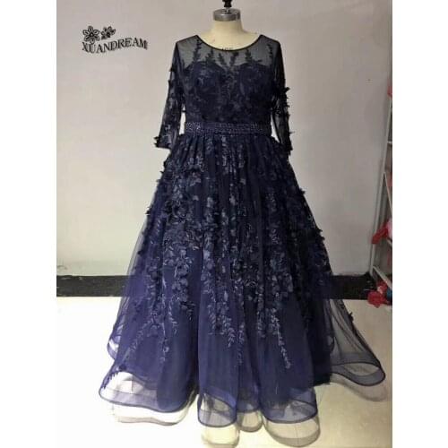 New arrival vestido de feste de formatura appliques embroidery lace flowers elegant formal long sleeves prom dresses 2019 XD-70