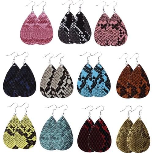 New Punk Style Fashion Faux Leather Earrings For Women Snake Pattern Drop Earring Ladies Water Drop Teardrop Hanging