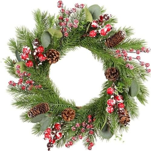 New Pine Wreath, with Pine Cones and Red Berries, Perfect Xmas Decoration for Doorways Windows Walls Fireplaces
