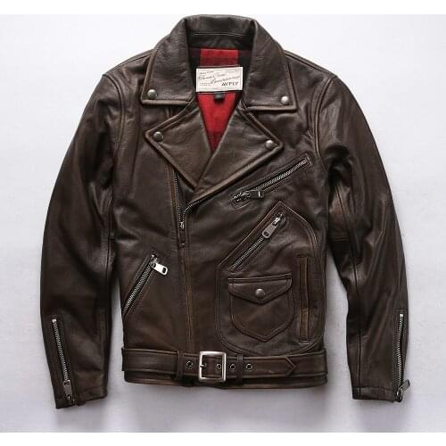 Brand Autumn Winter Heavy Machine Cow Vintage Genuine Leather Motorcycle Jacket European American Style Coats