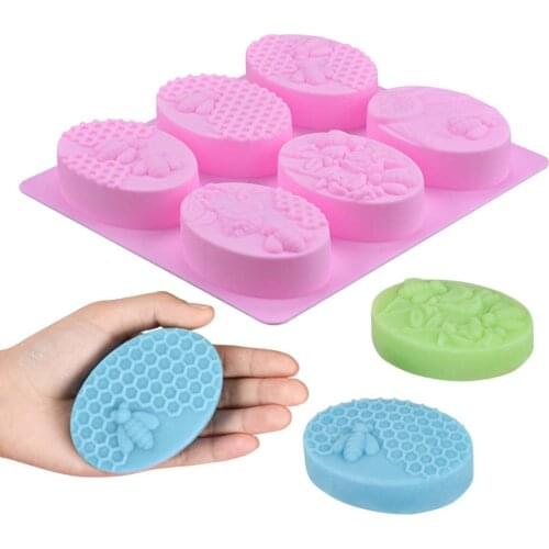 Oval 6 Bee Silicone Soap Mold Handmade Soap Making Tools Ice Cube Tray Molds For Soap DIY