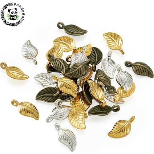 Pandahall 1 Box Tibetan Style Alloy Pendants for Jewelry Findings DIY Necklace Bracelet Leaf Mixed Color 14x7x2.5mm Hole: 1.5mm