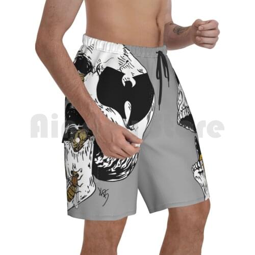 Beach Shorts Men Beach Pants Swim Trunks Rap Music Skull Honey Bees Bee Killabees Rizza Black Yellow White Cool Sick