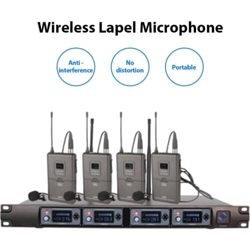 Professional UHF Digital Wireless Conference Microphone System 500-599mhz Frequency Four Lavalier Lapel Microphone