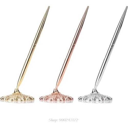 Retro Metal Ballpoint Pen Attached Base Stand Desk Office Counter Wedding Guest Sign Signature Pens S04 20 Dropship