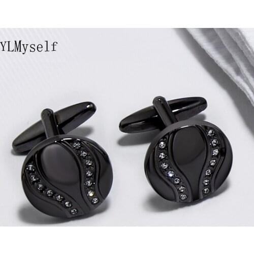 Luxury crystal cufflinks for men rose Gold & black & white color abotoaduras para homens cuff links round Mens cufflink