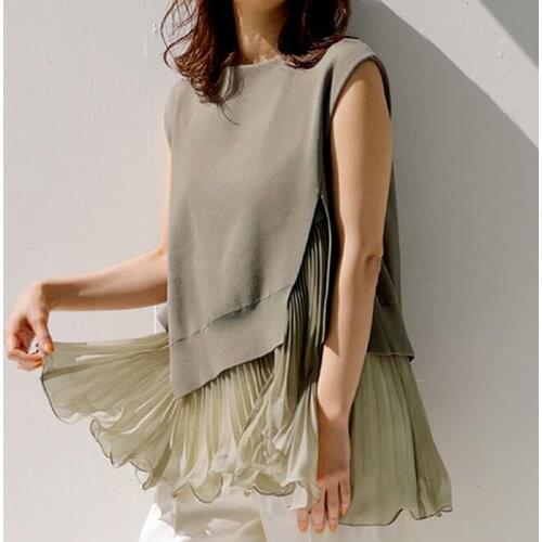 Chic Ruffles Patchwork Split Design Pullovers Japan Style Elegant Sleeveless Women Tops Summer Fashion Tide Woman Tshirts