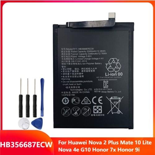 Original Replacement Phone Battery HB356687ECW For Huawei Nova 2 Plus Mate 10 Lite Nova 4e G10 Honor 7x Honor 9i 3340mAh