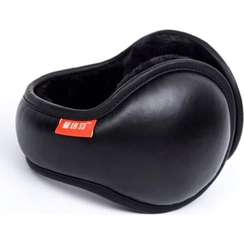 Winter Earmuffs for Men Foldable Ear Warmers British Style Plaid Plush Ear Muff Adjustable PU Leather Earcap Back Wear Earphone