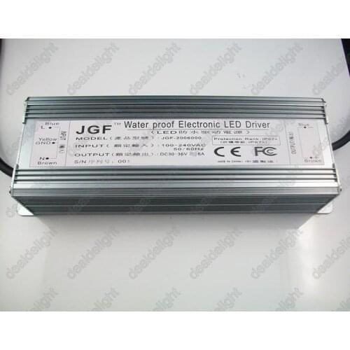 IP67 Waterproof 200W Constant Current LED Driver AC100-250V to DC30-36V 6000mA for 200W High Power LED Light